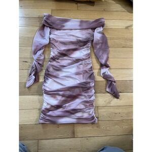 NWT  Abmoiu Tie-Dye Off-Shoulder Ruched Dress with Long Sleeves Size Small